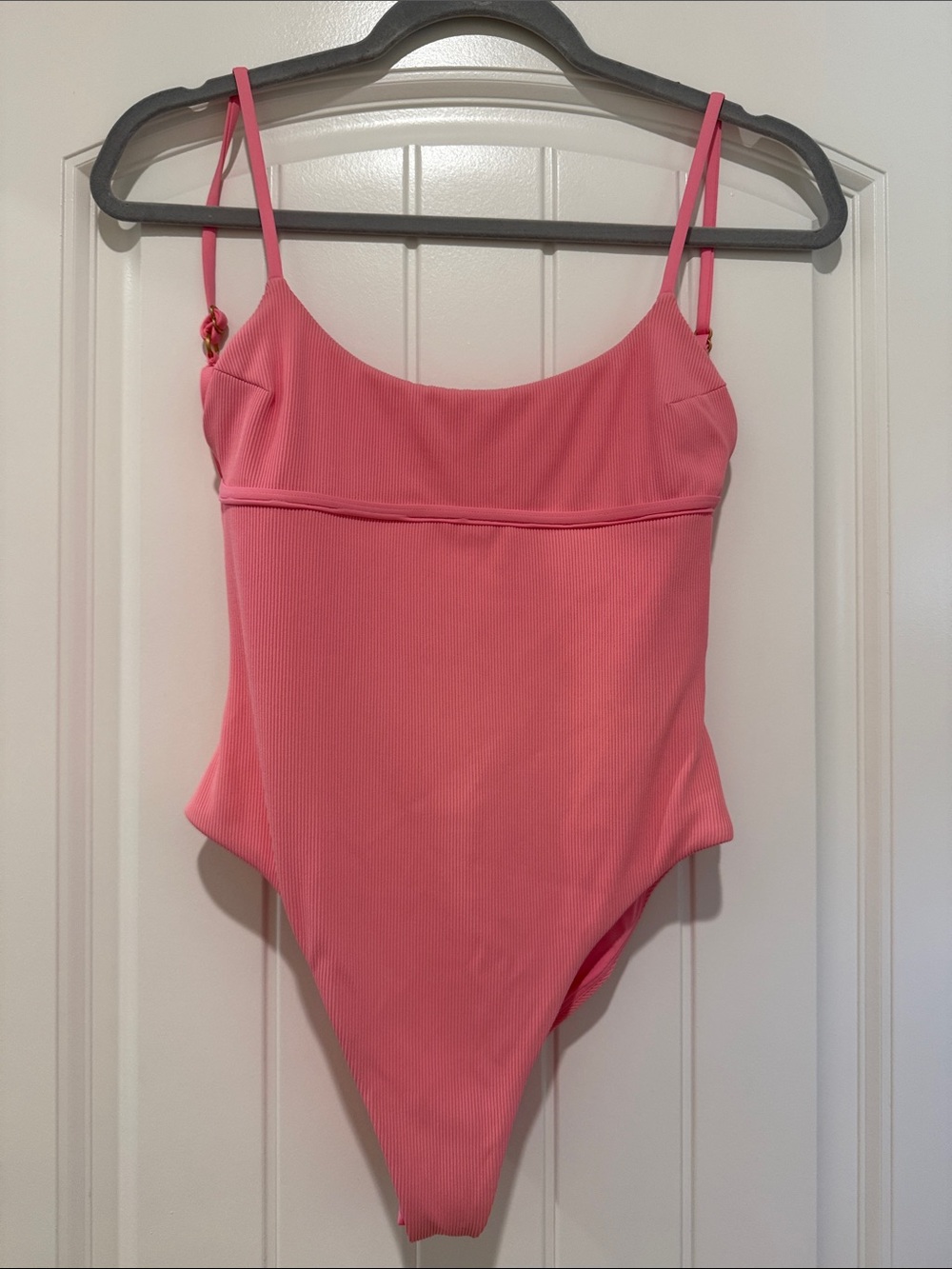 L*Space Pink Ribbed Lace-Up One Piece Swimsuit